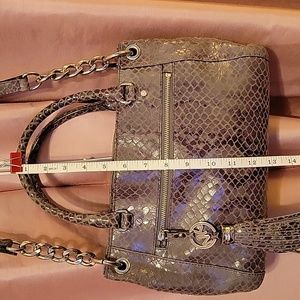 MICHAEL Michael Kors Metallic Gray Snake-Embossed Tote with Tassel And Wallet